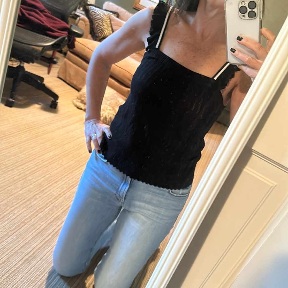 Black with white trim on shoulder strap knit tank